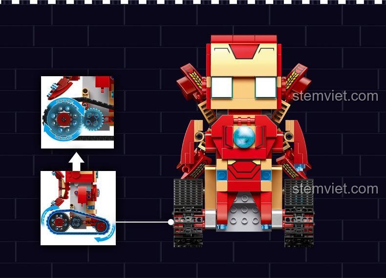 Chi tiết chức năng của Robot bánh xích Iron Man 13038, một bộ lắp ráp thông minh.