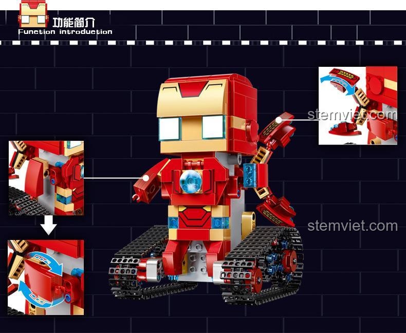 Chức năng của bộ đồ chơi Người Sắt Iron Man Mould King 13038, phù hợp cho trẻ 8 tuổi.