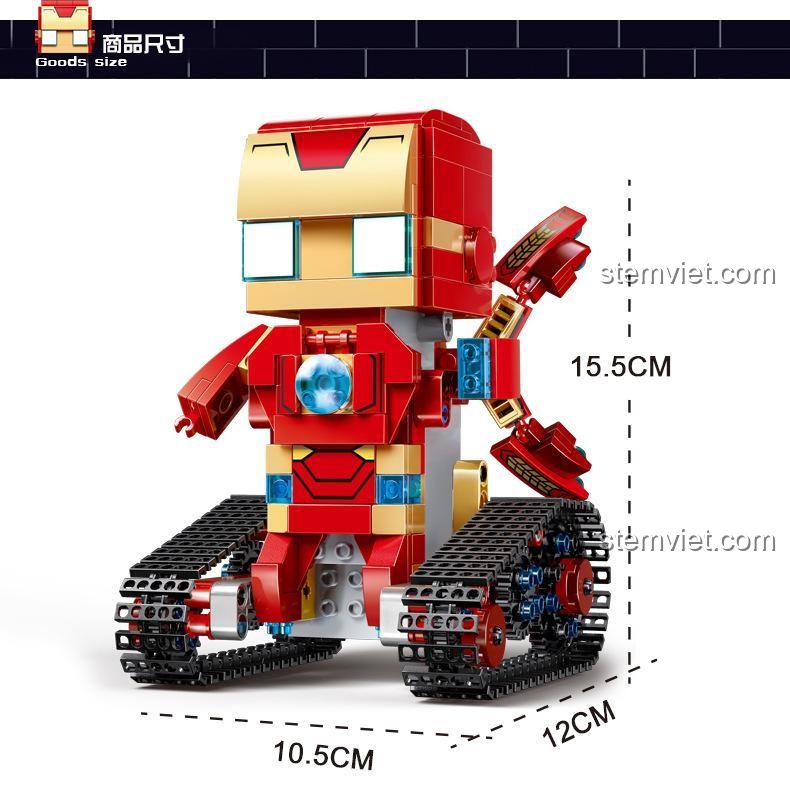 Kích thước mô hình Siêu anh hùng Iron Man 13038 sau khi lắp ráp, một bộ đồ chơi sáng tạo cho con trai.
