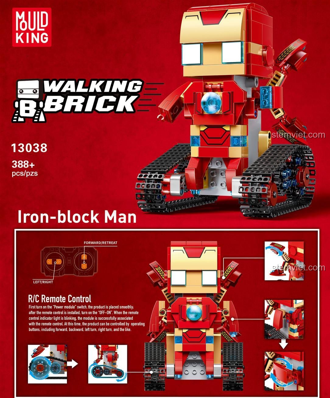 Tính năng của đồ chơi mô hình Robot điều khiển từ xa Iron Man 13038 của Mould King, một món quà giá tốt cho bé trai.