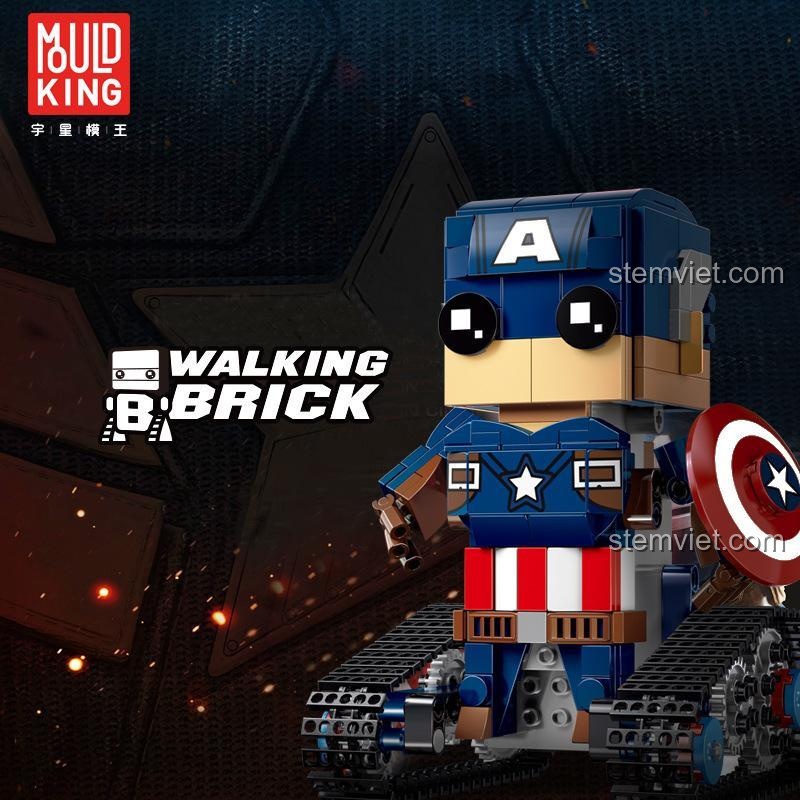 Cận cảnh mô hình Captain America bánh xích 13041 sau khi lắp ráp, chi tiết sắc nét, chất lượng cao.