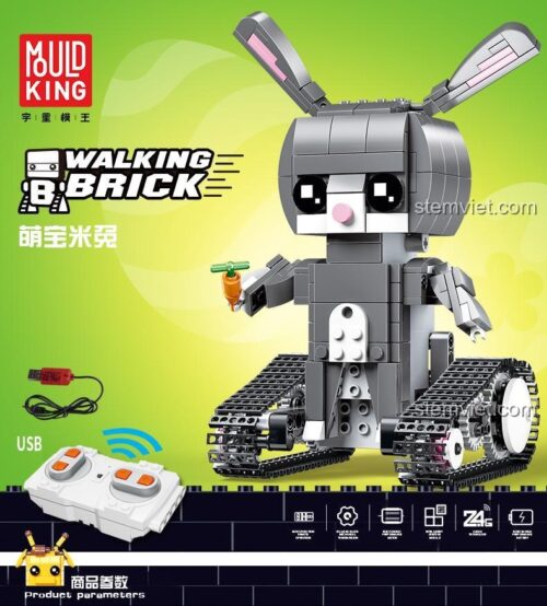 Toàn bộ dòng sản phẩm Walking Brick của Mould King, bao gồm robot thỏ, hươu cao cổ và chuột Mickey.