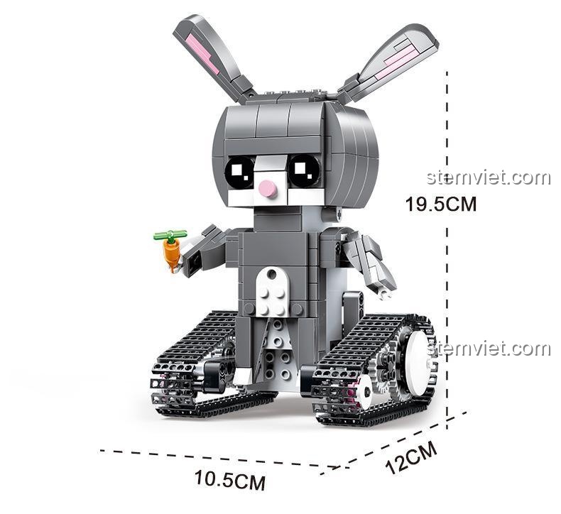 Tính năng điều khiển từ xa của Robot Thỏ Hudy 13045, có thể tiến, lùi, rẽ trái, rẽ phải.