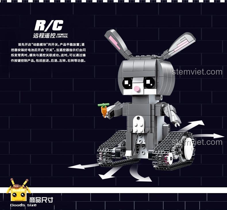 Cận cảnh hệ thống bánh răng và bánh xích của bộ xếp hình Robot Thỏ điều khiển từ xa Mould King 13045.