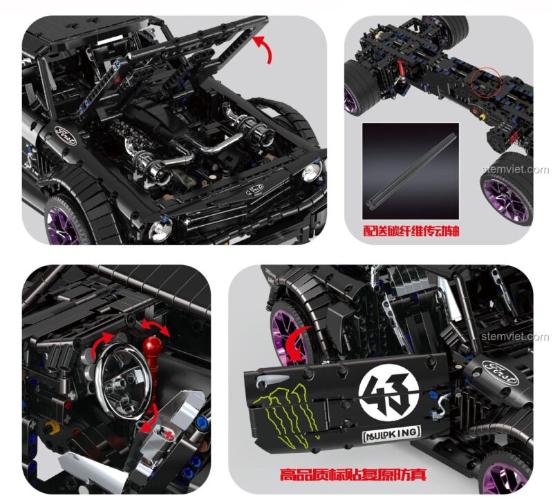 Chi tiết các bộ phận đặc biệt của bộ lắp ráp xe của Ken Block Mould King 13108.