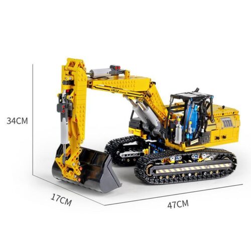 Mô hình máy xúc cơ khí Mould King 13112 với kích thước chi tiết, đồ chơi lắp ráp cho bé trai 8 tuổi.