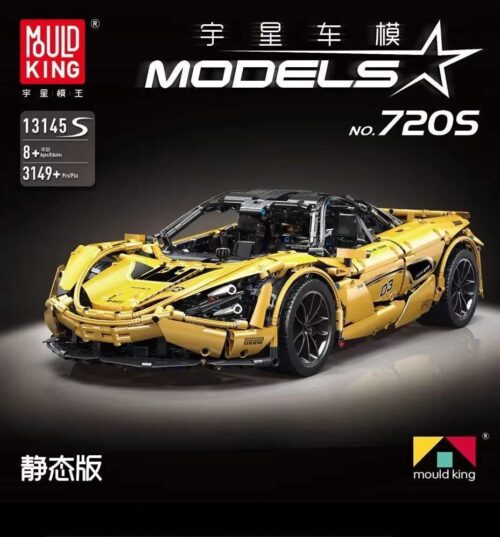 Mould King 13145S McLaren 720S bộ lắp ráp siêu xe tỉ lệ 1:8 màu vàng, đồ chơi mô hình chất lượng cao cho bé trai 8 tuổi.
