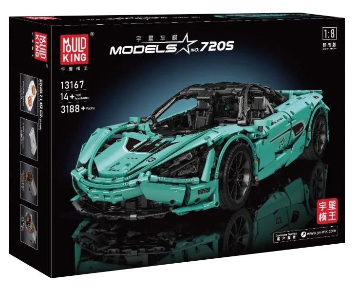 Hộp bộ lắp ráp Mould King 13167 McLaren 720S tỉ lệ 1:8 với 3188 mảnh ghép, đồ chơi mô hình siêu xe điều khiển từ xa cho bé trai 8+ tuổi giá tốt.