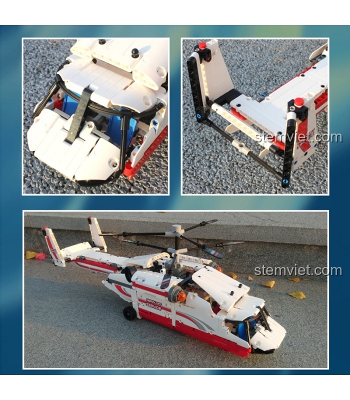 Ảnh chi tiết cận cảnh các bộ phận của bộ lắp ráp Máy bay trực thăng điều khiển từ xa Mould King 15012.