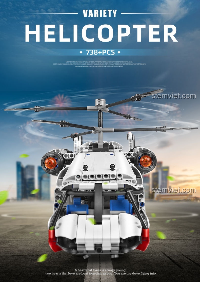 Góc nhìn khác của đồ chơi mô hình Trực thăng vận tải hạng nặng 15012, thể hiện bộ động cơ điện đi kèm.