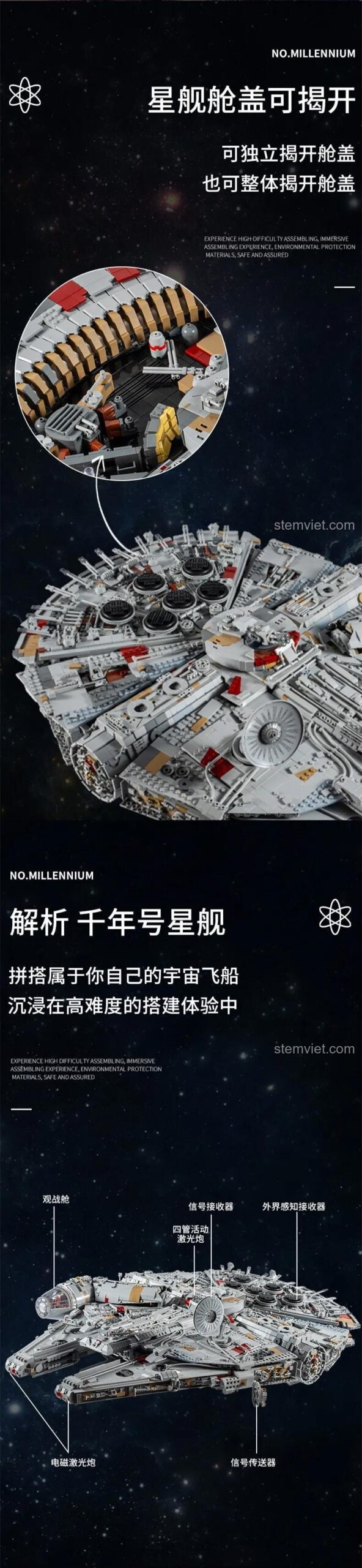 Tàu không gian Thiên Niên Kỷ 21026 Mould King, nắp khoang có thể mở, đồ chơi lắp ráp Mould King 026, khám phá chi tiết bên trong.