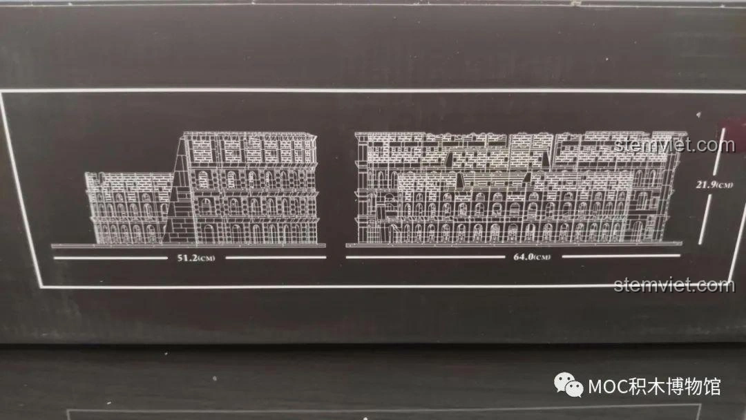Bản vẽ kích thước mô hình Đấu trường La Mã Colosseum 22002 Mould King sau khi lắp ráp hoàn chỉnh