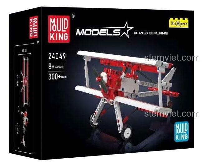 Hộp sản phẩm Mould King 24049 Máy bay cánh kép màu đỏ, đồ chơi xây dựng 300 chi tiết, phù hợp bé trai 8+.