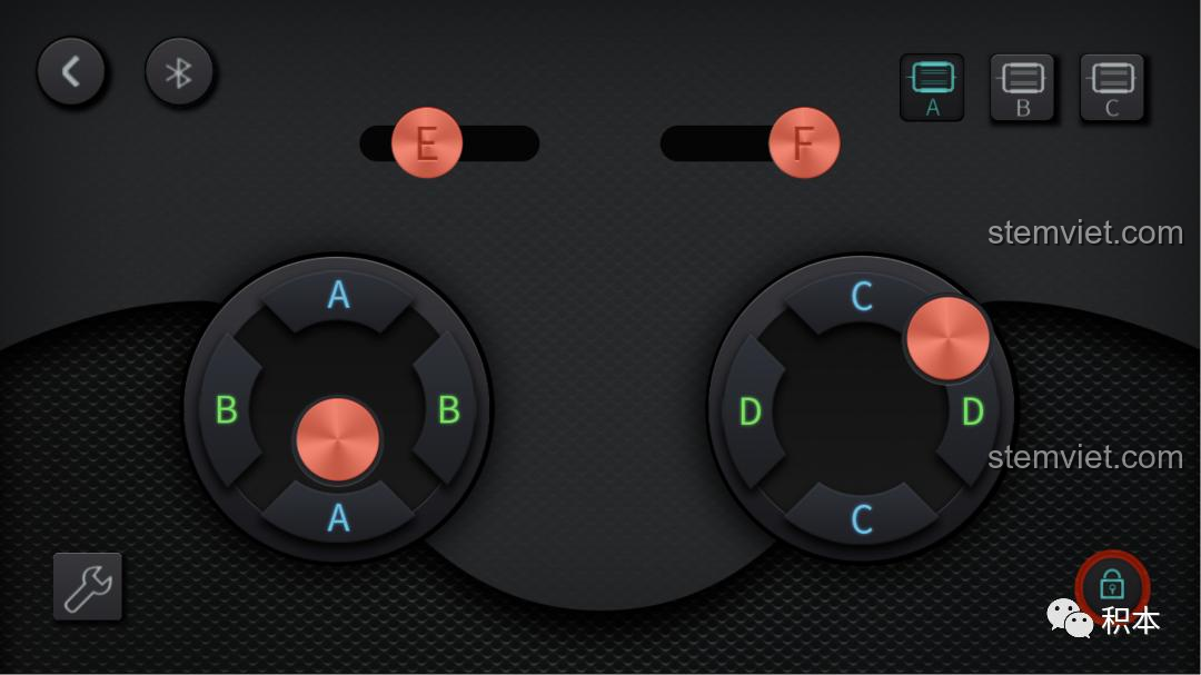 Chức năng khóa nút trên app của bộ Mould King M-0019, giữ cho động cơ chạy liên tục.