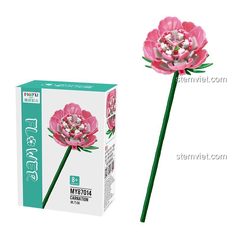 Bộ hoa lắp ráp nhiều màu sắc MOYU BLOCK MY87014, đồ chơi lắp ráp hoa cẩm chướng hồng, món quà giá rẻ cho bé gái 8 tuổi, phát triển tư duy sáng tạo.