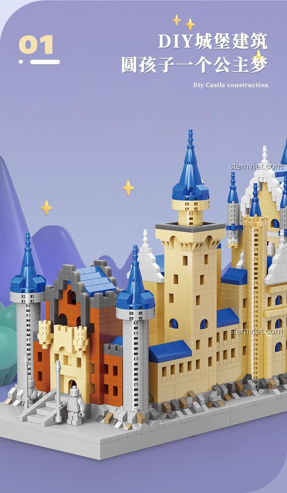 Bộ khối lắp ghép Lâu đài Neuschwanstein MOYU BLOCK MY92041, dự án DIY lâu đài công chúa, món quà ý nghĩa cho bé gái