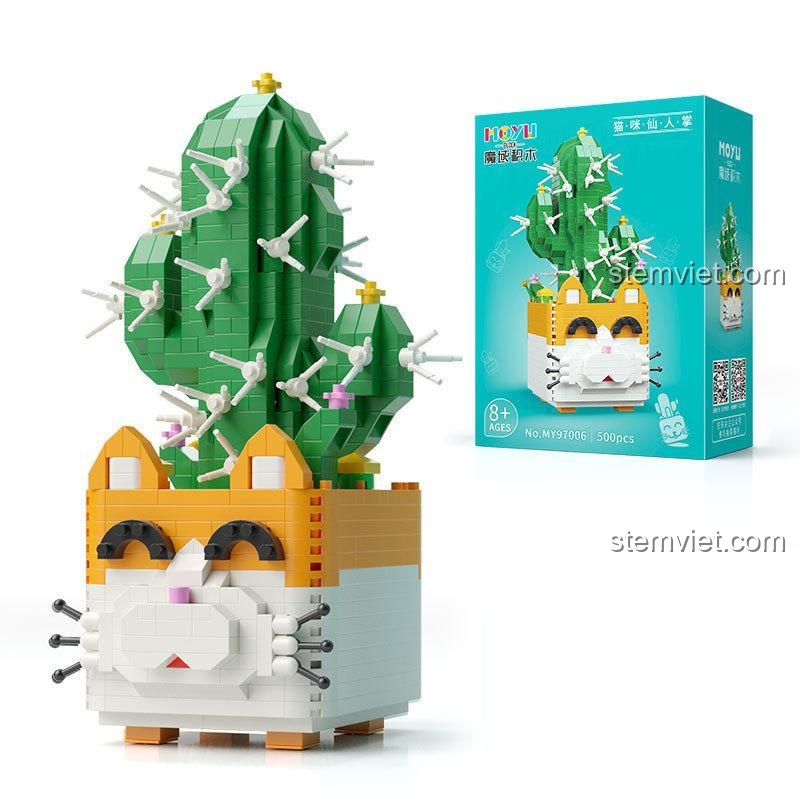 Hộp đồ chơi lắp ghép MOYU BLOCK MY97006 Cây Xương Rồng Mèo Thần Tài, bộ xếp hình 753 mảnh, chất lượng cao, phù hợp trang trí.