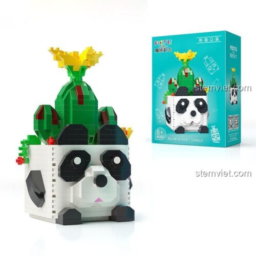 Hộp đồ chơi lắp ghép Moyu Block MY97008 Chậu cây cảnh Gấu Trúc, bộ xếp hình 577 mảnh, chất lượng cao, phù hợp cho cả bé trai và bé gái 6 tuổi.
