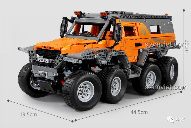 Mô hình xe tải địa hình 6 bánh Siberia Conqueror màu cam, một ví dụ nâng cấp hoàn hảo cho bộ module 6 kênh.