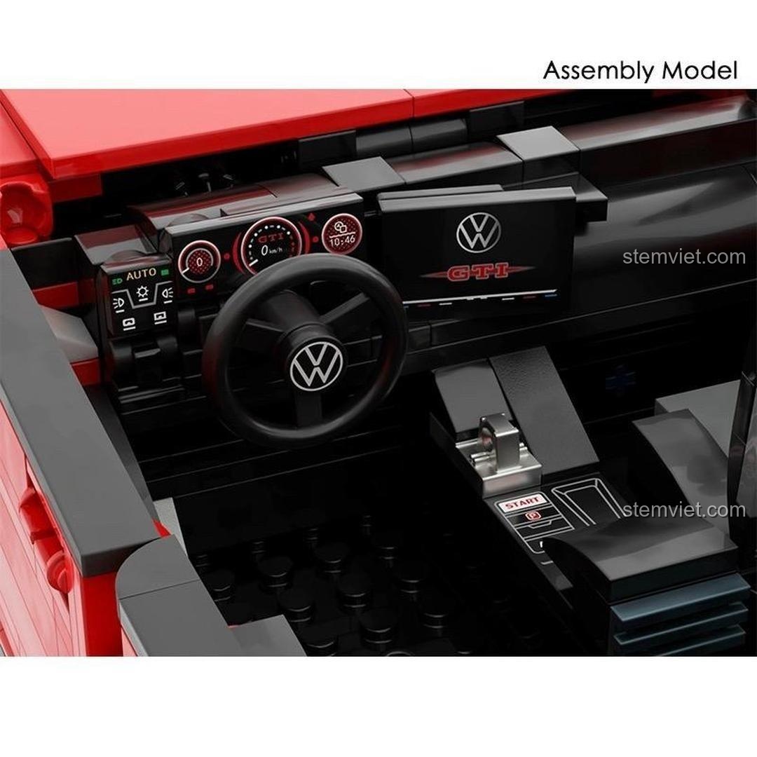 Nội thất chi tiết của mô hình Volkswagen Golf GTI BR6007, đồ chơi mô hình với bảng điều khiển và vô lăng chân thực.