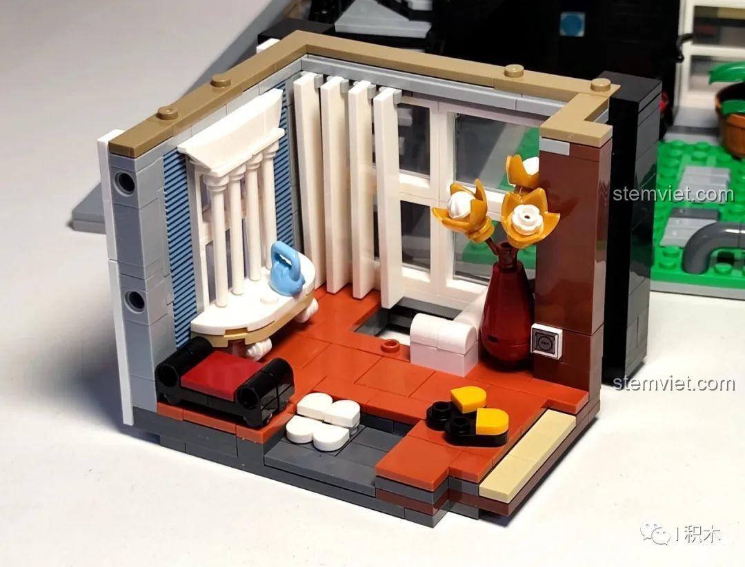 Nội thất phòng khách ấm cúng của bộ XMORK 10205, một phần trong trải nghiệm lắp ráp Kiến trúc nhà ở Hàn Quốc.