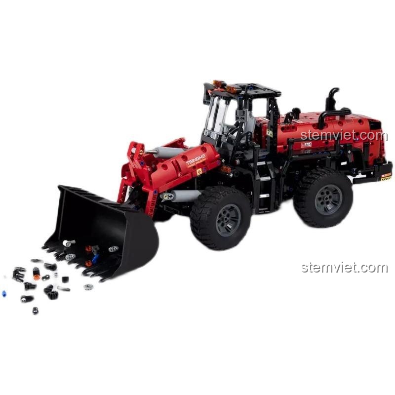 Bộ lắp ráp ONEBOT OBZZJ01AIQI Xe xúc lật công trình 1070 mảnh, thể hiện chi tiết các bộ phận, mang đến trải nghiệm lắp ráp đầy thử thách cho bé trai 14 tuổi.