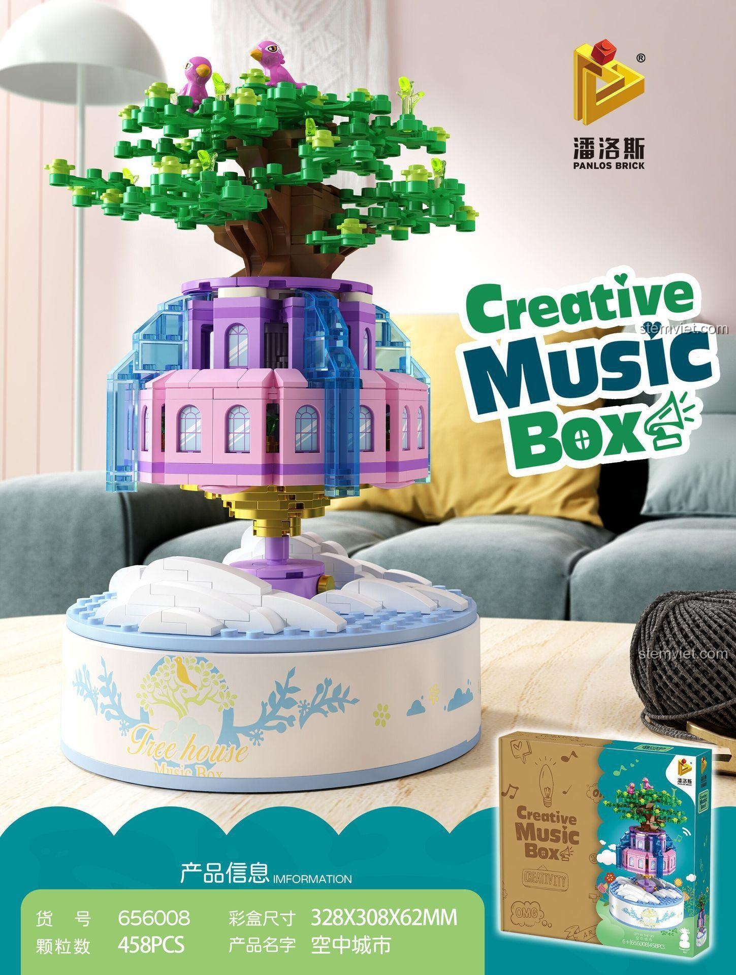 đồ chơi xếp hình Hộp nhạc sáng tạo Panlos Brick 656008, hộp nhạc lâu đài trên cây cho bé gái 6 tuổi, mô hình hộp nhạc cây giá rẻ