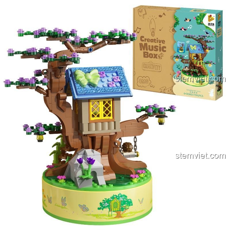 Bộ đồ chơi mô hình Panlos Brick 656017 Hộp nhạc diệu kỳ sau khi lắp ráp, có đèn và nhạc, giá tốt.