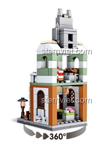 Mô hình Quán Trà Nghệ Thuật Panlos Brick 657040 nhìn từ phía sau, thiết kế mở độc đáo, tương thích LEGO®.