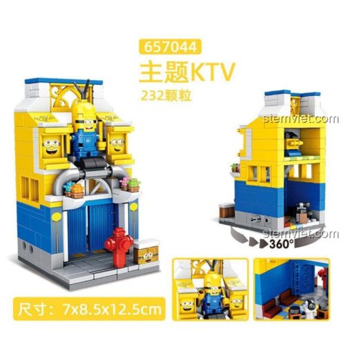 Bộ lắp ghép Tòa nhà Karaoke Minion 657044 với 232 chi tiết, kích thước 7x8.5x12.5cm, giá rẻ.