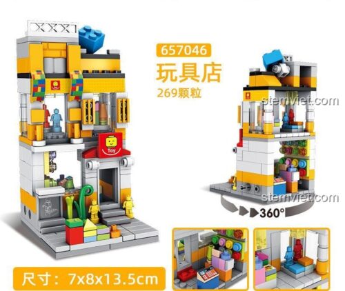Mô hình lắp ráp 657046 Cửa Hàng Đồ Chơi Mini Chibi sau khi hoàn thiện, một món đồ chơi xếp hình Panlos Brick cho bé gái 6 tuổi.