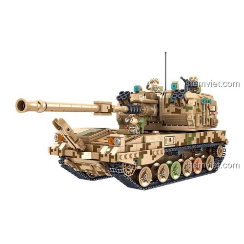 Mô hình đồ chơi lắp ráp Pháo Tự Hành 155mm Panlos Brick 688007 phiên bản màu xanh rằn ri rừng rậm, một lựa chọn thay thế cho mẫu 688008.