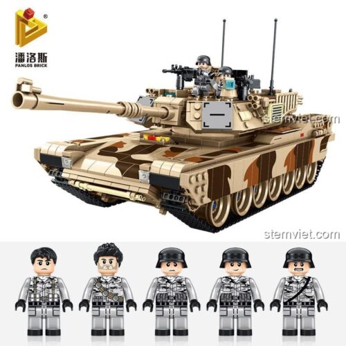 bộ khối lắp ghép 632010 Xe Tăng Chiến Đấu Chủ Lực M1A2 PanlosBrick, hộp sản phẩm và 5 minifigures chất lượng cao