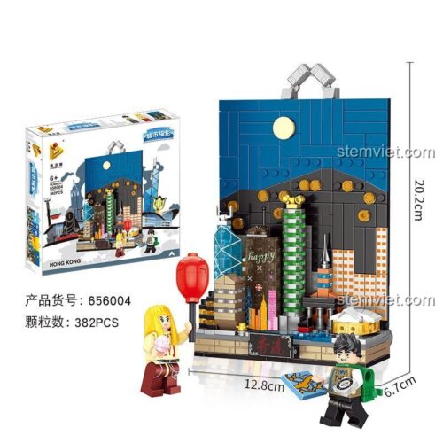 Kích thước bộ xếp hình PanlosBrick 656004 Thành phố thu nhỏ Hồng Kông, đồ chơi xây dựng Kiến trúc Hồng Kông về đêm, mô hình kiến trúc cho bé 6 tuổi.