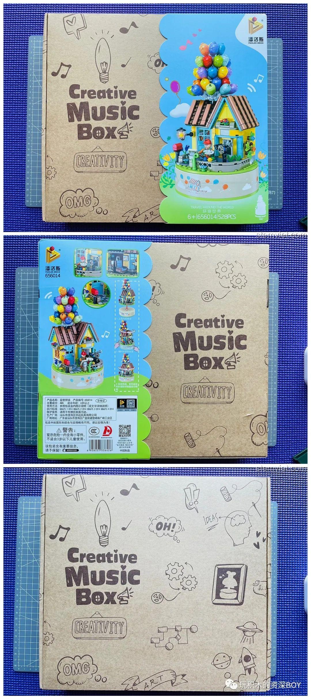 Hộp bộ lắp ghép Ngôi nhà khinh khí cầu PanlosBrick 656014 đặt cạnh thước đo, thể hiện kích thước thực tế, đồ chơi phát triển trí tuệ cho bé gái