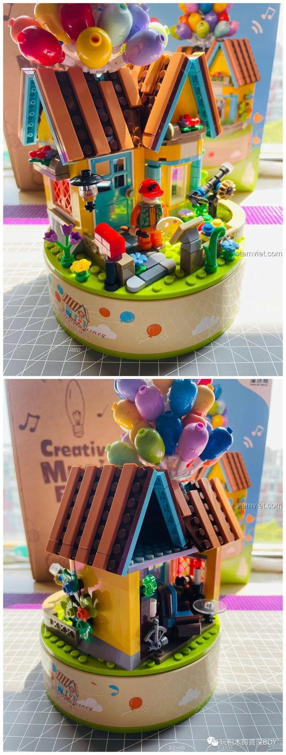 Mô hình Ngôi nhà khinh khí cầu PanlosBrick 656014 đang trong quá trình lắp ráp, thể hiện cấu trúc bên trong và các chi tiết nội thất, đồ chơi mô hình cho bé gái 6 tuổi