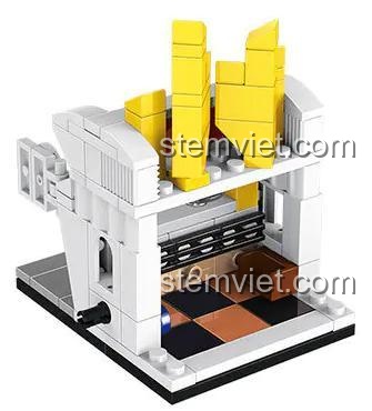 Mô hình PanlosBrick 657001 Cửa hàng khoai tây chiên nhìn từ phía sau, thể hiện các khối lắp ghép chi tiết bên trong, đồ chơi giáo dục cho trẻ em.