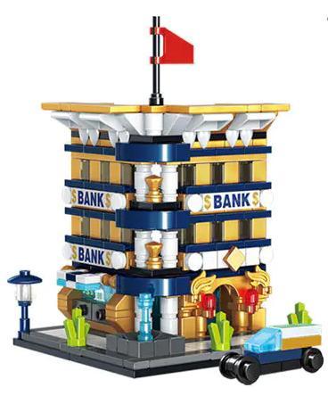 Bộ lắp ghép Ngân hàng Phố Thị PanlosBrick 657015 hoàn chỉnh, mô hình ngân hàng chi tiết với xe tải nhỏ, phù hợp bé trai, bé gái 6+ tuổi, đồ chơi lắp ráp giá tốt.