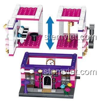 Bộ xếp hình PanlosBrick 657017 Nhạc Viện Thành Phố, chi tiết các tầng có thể tháo rời, đồ chơi sáng tạo cho bé gái 6 tuổi.