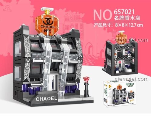 Mô hình cửa hàng nước hoa 7021 PanlosBrick, đồ chơi lắp ráp 657021 với kích thước rõ ràng, bộ xếp hình Tòa nhà nước hoa cho bé gái, chất lượng cao.