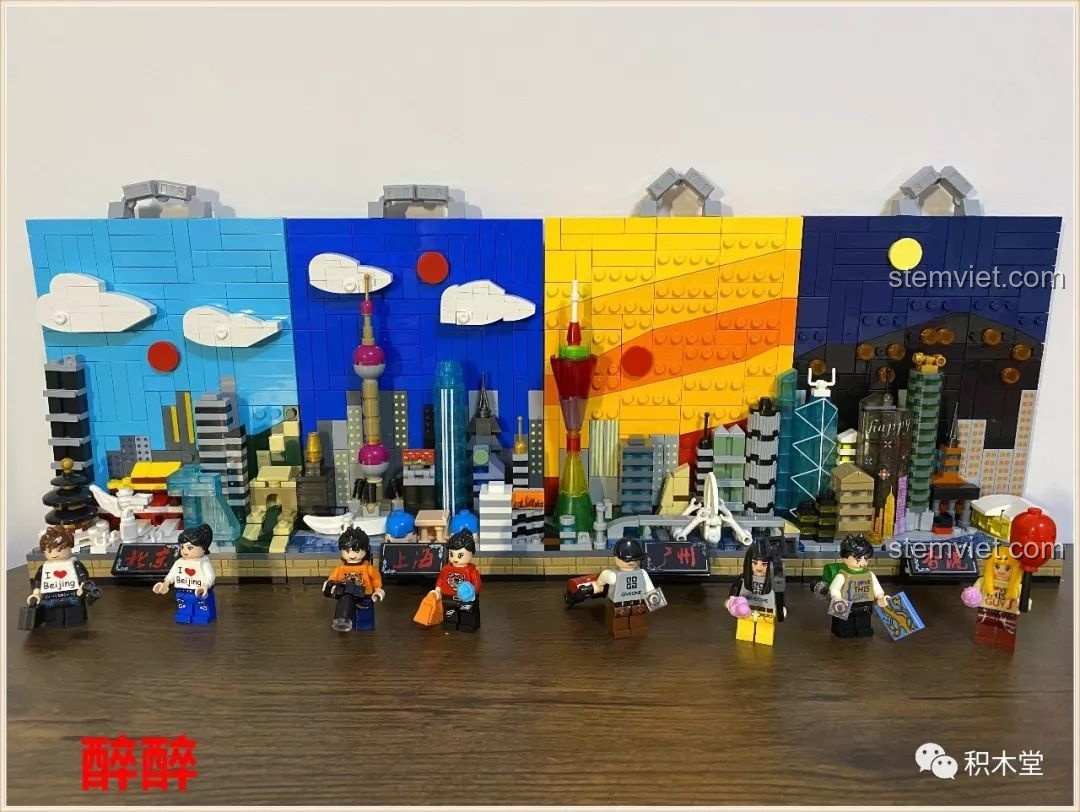 Một góc nhìn cận cảnh hơn của bộ đồ chơi lắp ráp PanlosBrick Thành phố thu nhỏ 656001-4, thấy rõ từng chi tiết của các thành phố.