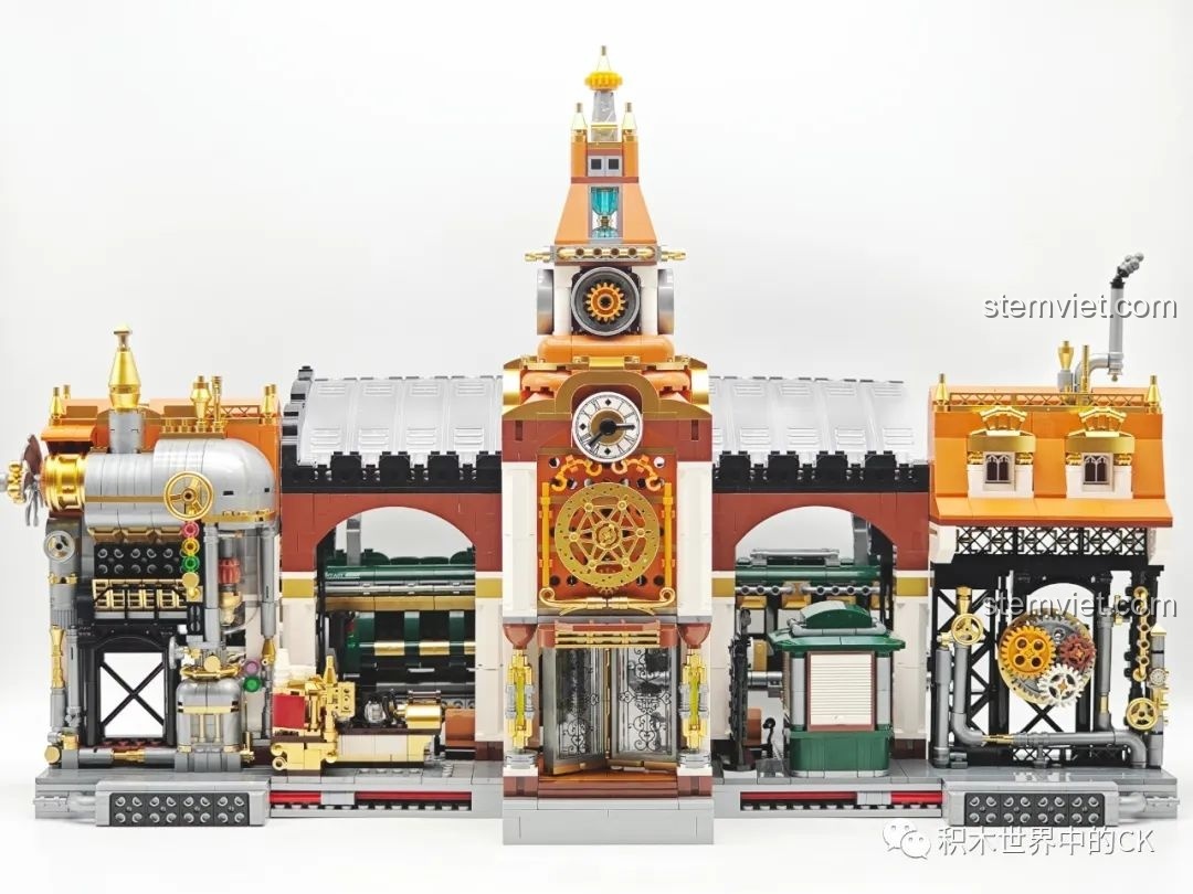 Cận cảnh các đường ống và lan can bên trong Ga Tàu Hơi Nước Phong Cách Steampunk Pantasy 85007.