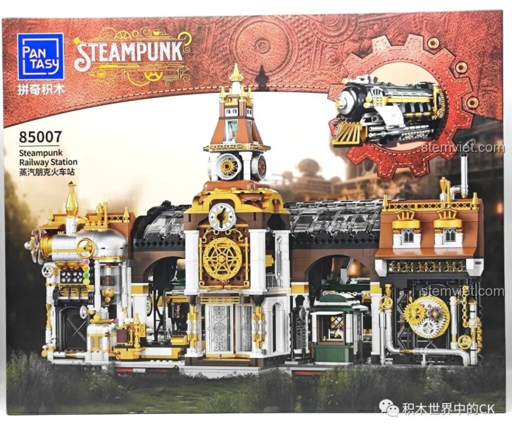 Hộp đồ chơi lắp ráp Ga Tàu Hơi Nước Phong Cách Steampunk Pantasy 85007 với hình ảnh mô hình hoàn chỉnh ấn tượng, chi tiết.