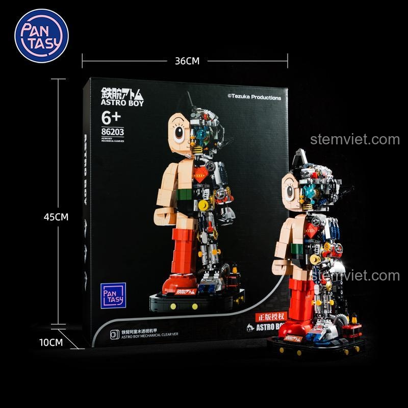 Kích thước hộp và mô hình lắp ráp Cậu Bé Astro Pantasy 86203, món đồ chơi trí tuệ cho bé trai.