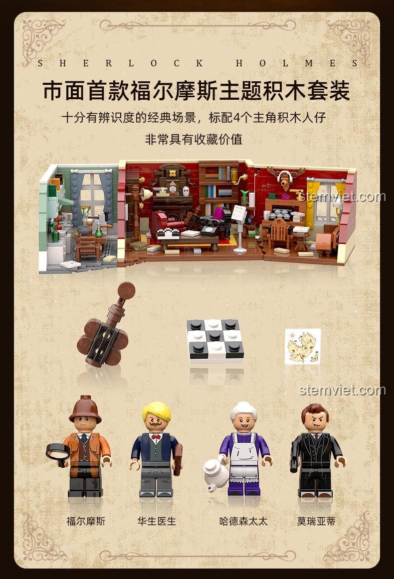 Bộ lắp ghép Pantasy 86218 Sherlock Holmes Baker Street 221B - Chi tiết bàn làm việc và ghế