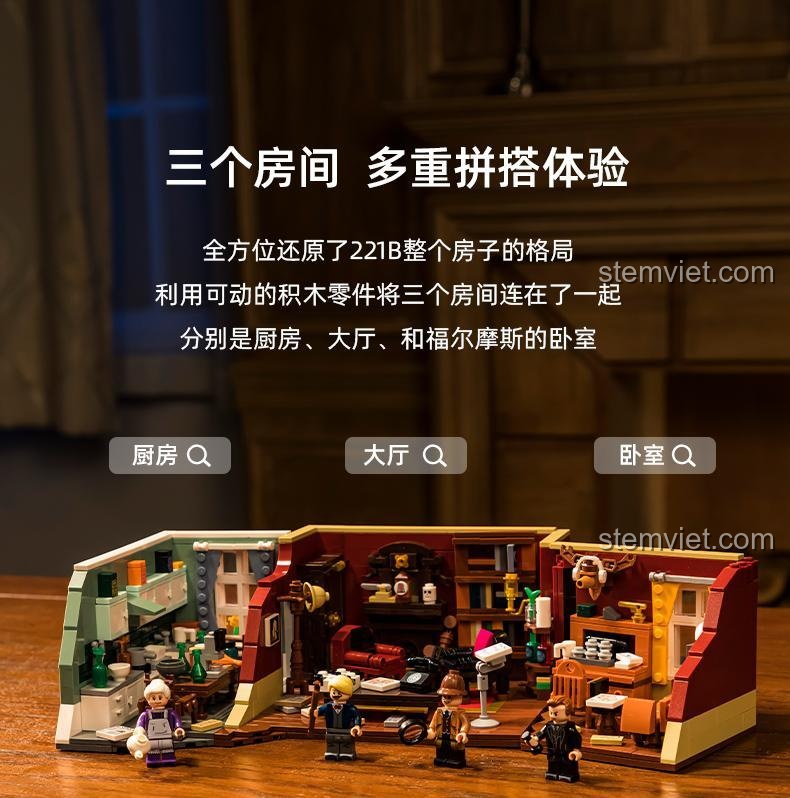 Bộ lắp ghép Pantasy 86218 Sherlock Holmes Baker Street 221B - Chi tiết bàn làm việc và máy đánh chữ