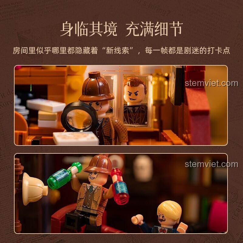 Bộ lắp ghép Pantasy 86218 Sherlock Holmes Baker Street 221B - Chi tiết phòng khách và bếp