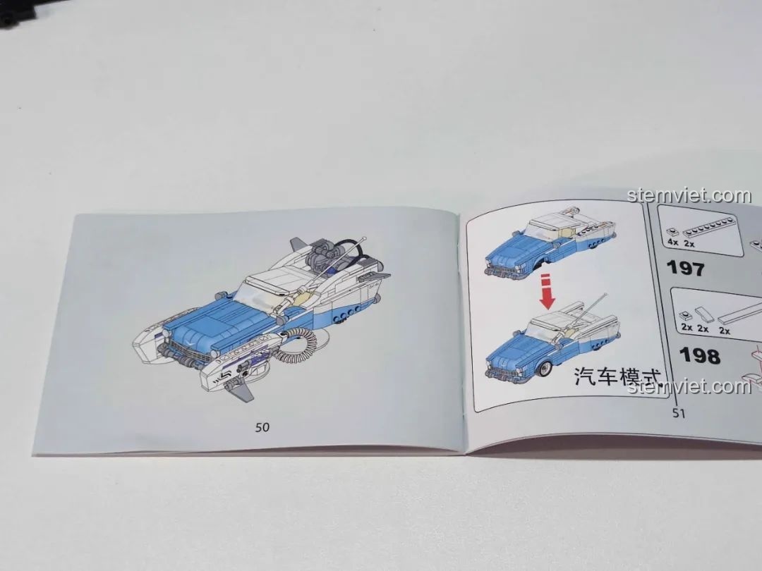 Ảnh 13 của bộ lắp ráp Pinbo PB8803 Đồ Chơi Lắp Ráp, trang hướng dẫn chế độ xe hơi và biến hình.