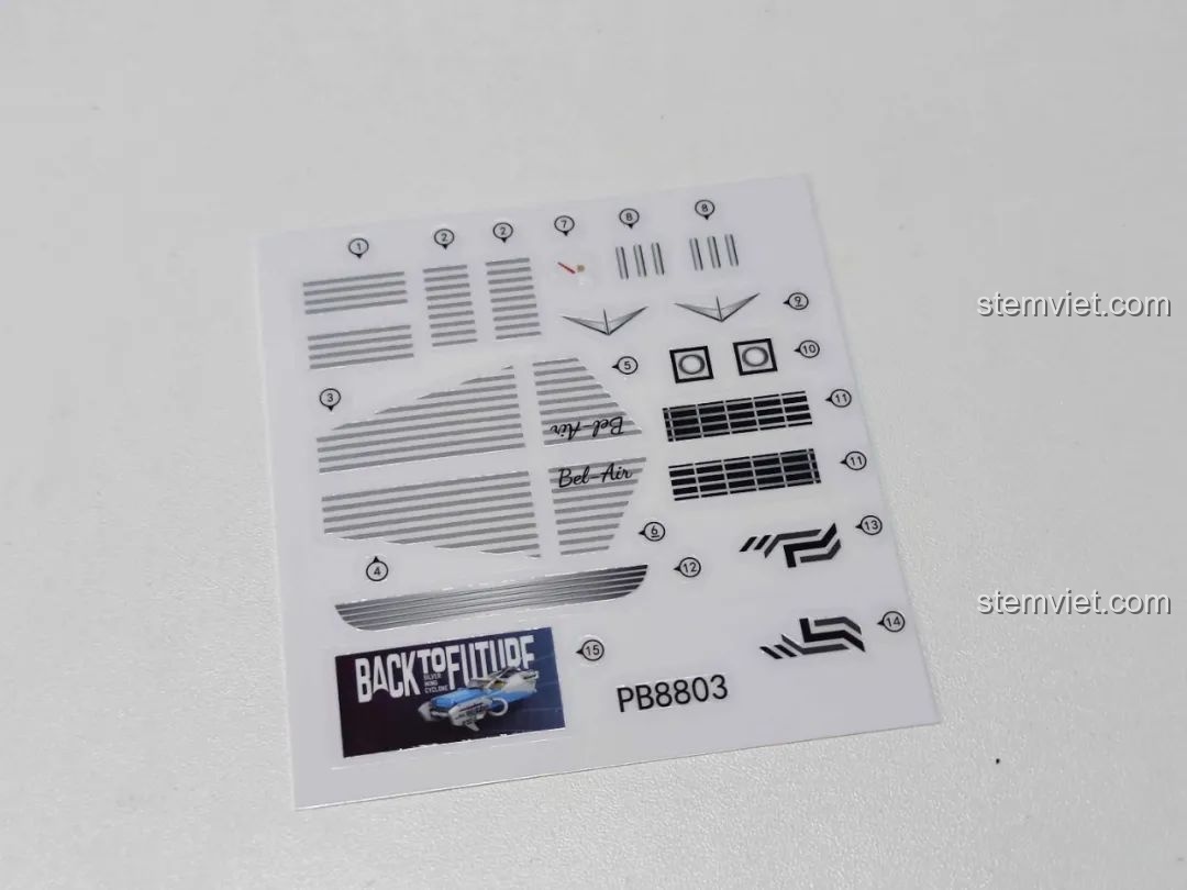 Ảnh 17 của bộ lắp ráp Pinbo PB8803 Trở Về Tương Lai: Lốc Xoáy Bạc, tấm sticker UV.