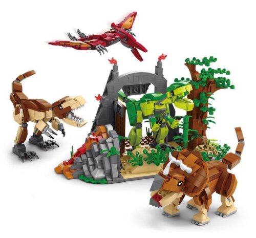 Bộ sưu tập đồ chơi xếp hình Thế giới Khủng long PinGao 20015, gồm 4 mẫu T-Rex, Triceratops, Pterosaur cho bé trai 6 tuổi.